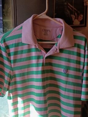 Chaps Pink & Green Striped Polo